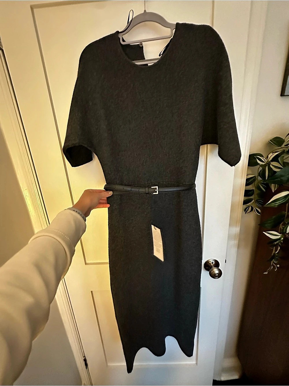 Zara Midi Belted Dress Charcoal - Size Medium NWT